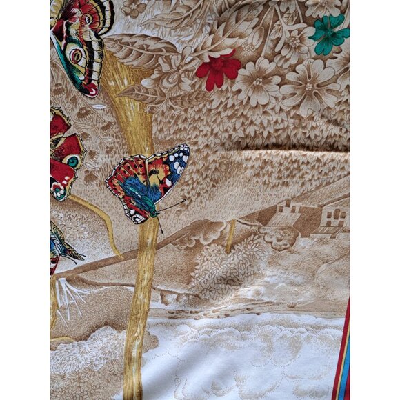 Vintage Italy Silk Butterfly Print Scarf With Red Border 34" X 34" Square - Picture 5 of 9